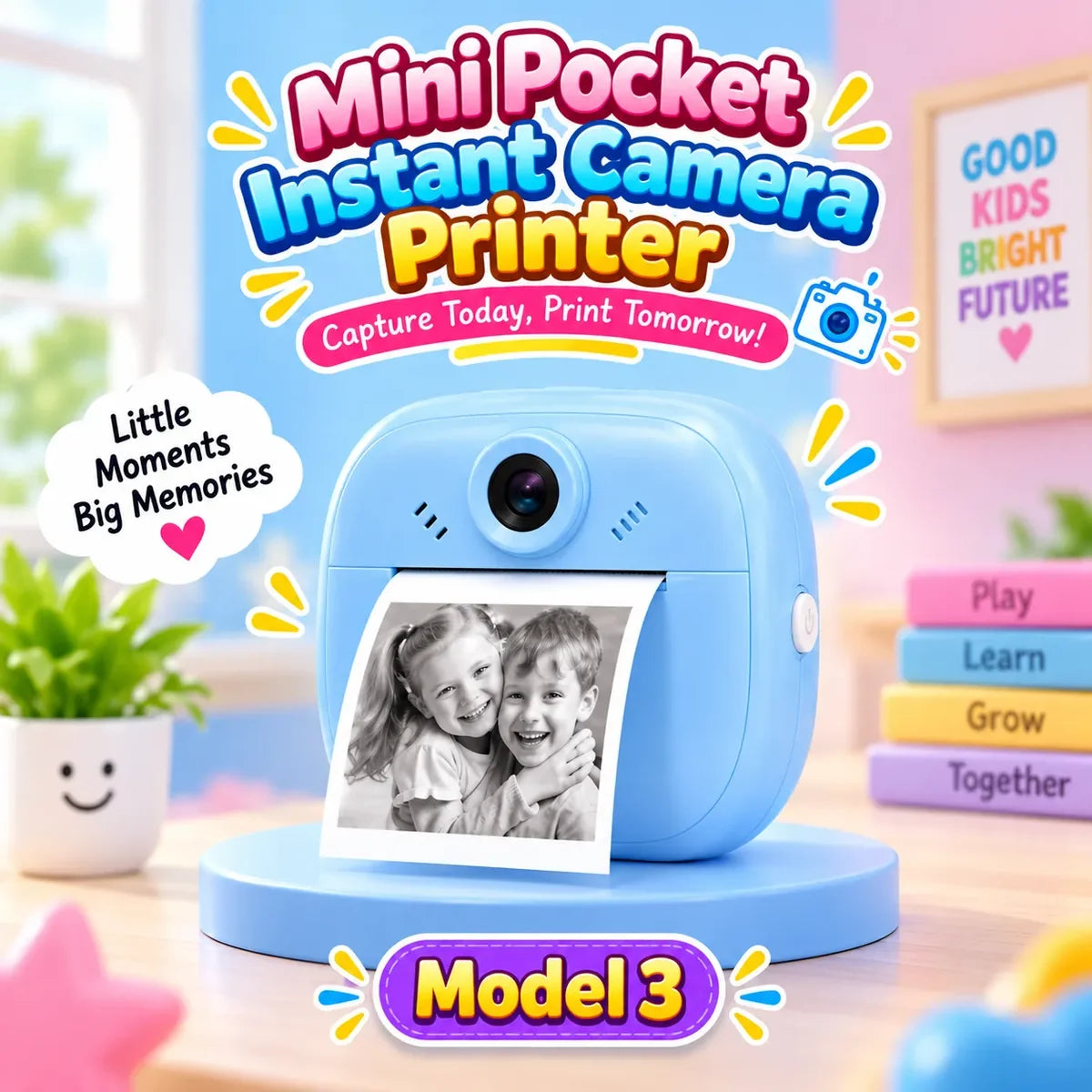 Children’s Instant Digital Print Camera for Kids - Black & White Printing Roll